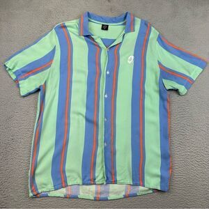 Odd Future Shirt Mens Medium Green Blue Striped‎ Tyler The Creator Rayon Street